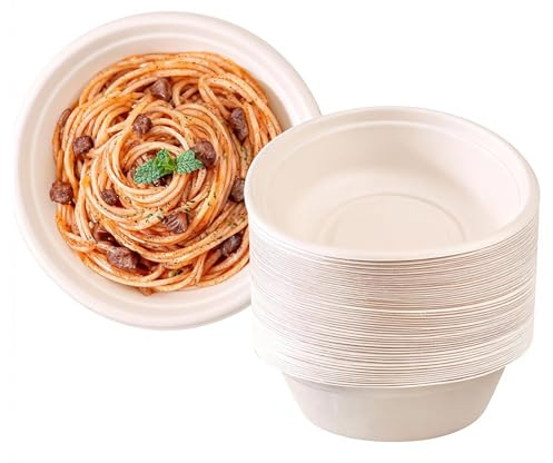 100 Pezzi Ciotole Monouso, 500ML Ciotole di Carta, Ciotole da Zuppa Monouso Isolanti Antiscottatura, Piatti e Stoviglie Monouso per BBQ, Picnic e Feste