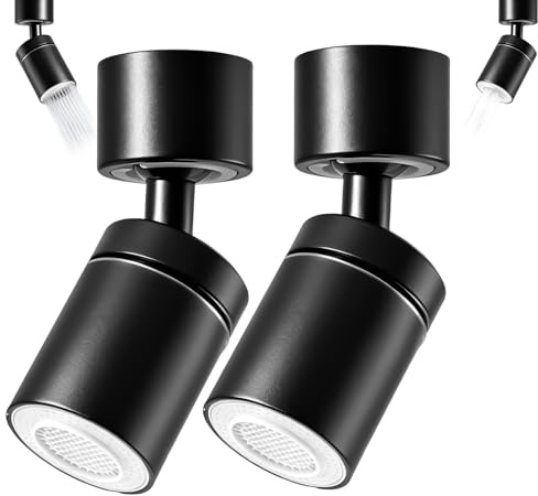 TIANLIN 2 Pièces 360° M22 Mousseur de Robinet avec Deux Types de Jet, pour Robinets de Cuisine et de Salle de Bain, avec Adaptateur pour Filetage Externe M22 et Filetage Interne M24, Noir
