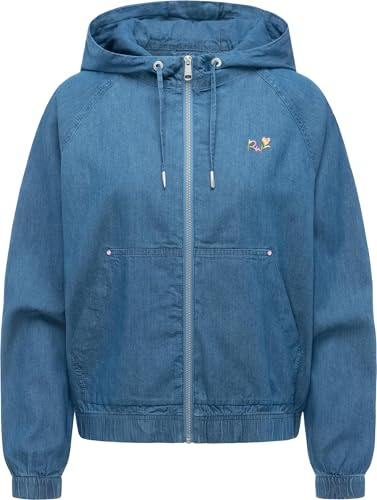 Ragwear Damen leichte Übergangsjacke Kurze Jacke in Jeans-Optik mit Verstellbarer Kapuze Anndra Denim XS-XXL