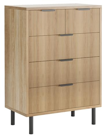 GarveeMore Kommode Mit 5 Schubladen, Sideboard Komodenschrank Mit Metallbeinen, Nachttisch Aus Holz, Schubladenschrank Für Wohnzimmer, Schlafzimmer, Flur, 70x40x95cm