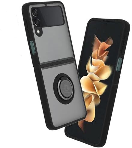 Techsuit für Samsung Galaxy Z Flip3 5G Hülle mit Ringhalter, Magnetring Kompatibel, 360 Grad Drehung, Stoßfest, Aufprallschutz, Erhöhte Kanten, Glinth Series, TPU, Schwarz