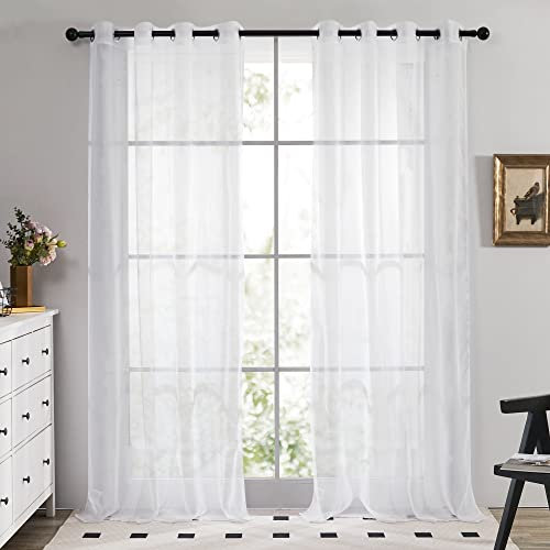 Deconovo 2er Set Vorhang Transparent Gardine Transparent Ösenvorhang 138x140 cm Weiß