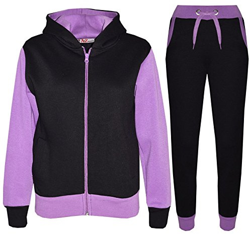 A2Z 4 Kids Trainingsanzug Mädchen Jungen Unisex Plain & Camouflage Aufdruck Kontrast Vlies Mit Kapuze Top Bottom Jogging Anzug Joggers Alter 2 3 4 5 6 7 8 9 10 11 12 13 Jahre