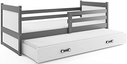 Interbeds Funktionsbett Schubladenbett RICO 200x90cm Farbe: Grau; mit Lattenroste und Matratzen (grau + weiβ)