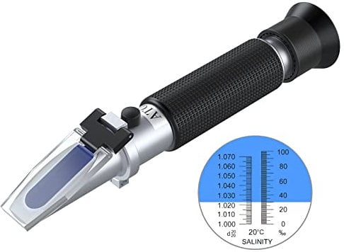 AUTOUTLET Rifrattometro di Salinità, con Funzione ATC e Doppia Scala da 0-100 PPT e da 1.000 a 1.070 Peso Specifico (0-10%) Tester di Gravità Specifica dell'acqua Salata,per Serbatoi per Acquari