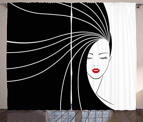 ABAKUHAUS Friseur Rustikaler Gardine, Extralange Glattes Haar, Schlafzimmer Kräuselband Vorhang mit Schlaufen und Haken, 280 x 245 cm, Rubin Schwarz