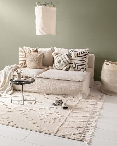 benuta Pop Teppich OYO - Creme 80x150 cm - Eleganter Boho Look Teppich für Schlafzimmer und Wohnzimmer - Maschinengewebt - Für Fußbodenheizung geeignet