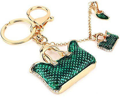 Hztyyier Sac à Main décoration Porte-clés avec Gland Cristal Porte-clés avec des Hauts Talons Pendentif Sac à Main Porte-clés Pendentif Vert Handcraft Materials