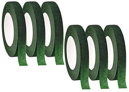Lot de 6 rouleaux de ruban adhésif vert foncé pour bouquet de fleurs 12 mm de largeur, 25 m par rouleau