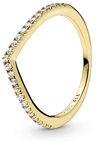 Pandora Wishbone-Ring, funkelnd, 14-karätig vergoldet, mit klarem Cubic Zirkonia