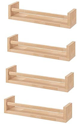 Wooden Spice Rack Nursery Book Holder Kids Shelf Kitchen Bathroom Accessory - Storage Organizer Birch Natural Wood Cookware Kitchen Storage Organisation Rack Holder Spice Racks (Pack Of 4, 40 cm)