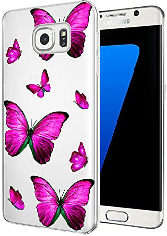 Yerebel Schutzhülle für Galaxy S7 Edge, Samsung S7 Edge, niedlich, transparent, flexibel, TPU, weiches Gummi, Silikon, Handyhülle für Samsung Galaxy S7 Edge (Rose Butterfly)