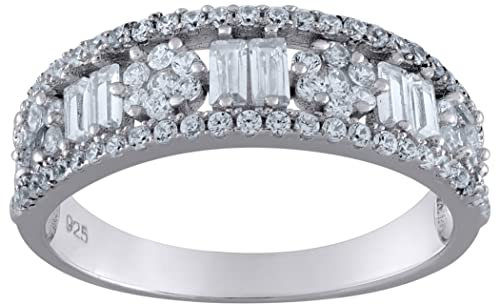 Damen-Ehering aus 925er-Sterlingsilber, Zirkonia, künstlicher Diamant, modisch, florales Ehering, Maße: 6 x 4,5 mm, Schmuckgeschenke für Frauen, Ringgrößen: L bis R, Metall, Zirkonia