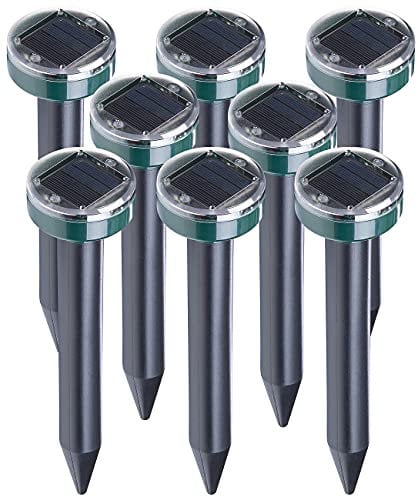 Royal Gardineer Wühlmausschreck: 8er-Set umweltfreundlicher Solar-Maulwurffrei mit Akku, 400 Hz, IP44 (Solar-Maulwurfabwehren, Maulwurf-Schrecke, Vibration)