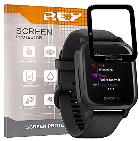 REY 2X Protector de Pantalla 3D para Garmin VENU SQ, Negro, Protección Completa, 3D / 4D / 5D