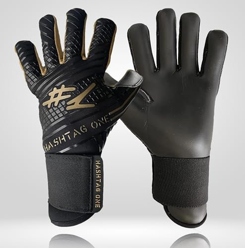 #1 Hashtag One Profi Grip Torwarthandschuhe für Erwachsene und Kinder, Fußballhandschuhe Herren, Diverse Größe und Farben (8, Gold)