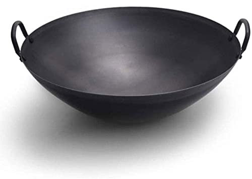 MNSSRN Poêle en Fer à l'ancienne à Deux Mains, Wok Chinois à Fond Rond, Surface antiadhésive, Poêle en Fer Faite à la Main épaisse,60cm