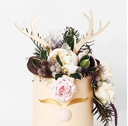 TOSSPER 2 Stücke Weihnachten Kuchen Topper Hirsch Elch Geweih Kuchen Topper Für Weihnachten Party Kuchen Dekoration