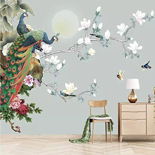 XTSWallpaper Fototapete 3D Effekt 360X250Cm Zweige Blumen Pfauen Wandtattoo Wandaufkleber Tapete Fototapete 3D Effekt Wandbild Wandtapete Hauptdekorationen Für Wohnzimmer Schlafzimmer
