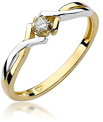 MARKO Klassischer Verlobungsring aus Gold mit 0,04 Karat Diamanten | 14 Karat Gold (585) | Goldring mit Box | Goldring für Frauen (Gelbgold, 66 (21.2))