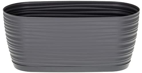 Sahara Indoor Plant Pots – Modern Round Plastic Flower Pots with Drainage Hole & Saucer – 7 Sizes, 8 Colours for Succulents, Herbs, Flowers & Houseplants (27 cm, Anthracite)