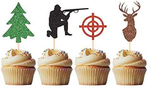 Morndew 24 PCS Hunter Shooting Target Deer Cupcake Topper for Camping Themed Party Birthday Party Wedding Party Baby Shower Decorations