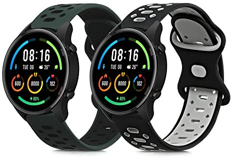 kwmobile Pulsera Compatible con Xiaomi Watch S4/S4 Sport/S3/S2/Watch S1 Active/Redmi Watch 5 Active - 2X Correa de Silicona smartwatch Talla L Negro/Gris/Verde Oscuro/Negro - 14-22 CM