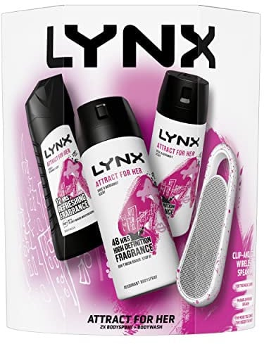 LYNX Attract for Her Trio & Speaker Gift Set 2 bodysprays & bodywash perfect for her daily routine 3 piece