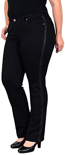 ESRA Damen Jeans Straight High-Waist Fit Jeans-Hose bis Übergröße Plussize Große Größen Gerade Schnitt Hose Hoch-Bund Leg Stretch hoher Bund FG5, Schwarz J584, 34