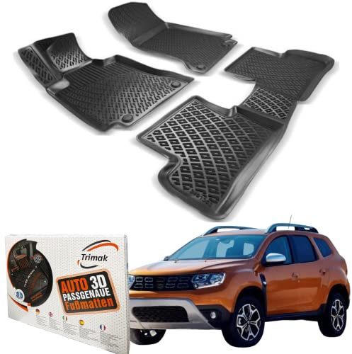 Trimak Passgenau 3D Fussmatten Auto Kompatibel mit Dacia Duster 4x4 2 Gen 2018-2022 Auto Zubehör 1. Und 2. Reihe Gummimatten Autos TPE Allwetter Geruchlos rutschfest Vorne und Hinten Schwartz