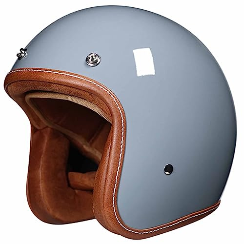 DXDRT Vintage Motorrad Helm 3/4 Open Face Halbhelme DOT/ECE Genehmigt Retro Open Face Motorrad Helm Für Erwachsene Männer Frauen Moped ATV Roller Motorrad Street Bike Helm,Grau,L