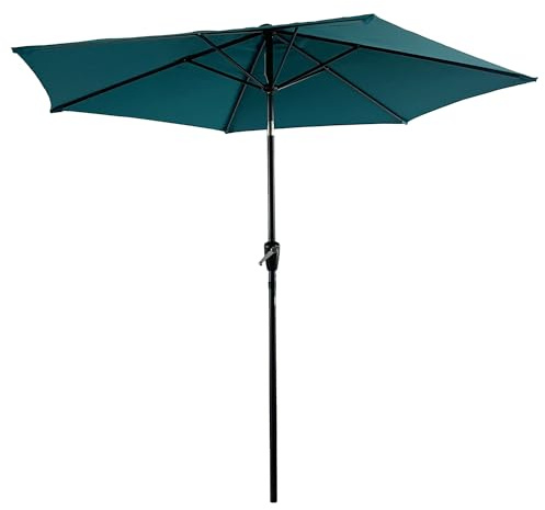 Happy Garden Parasol droit HAPUNA rond 2,70m de diamètre bleu avec manivelle. Parasol droit inclinable.