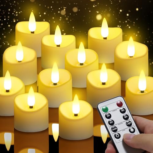 daphomeu LED Teelichter mit fernbedienung 12 Stück, LED Kerzen mit 24-Stunden-Zyklus-Timer, LED Simulierte Elektrische Kerzen für Hochzeiten Partys Halloween Weihnachten Heimdekoration
