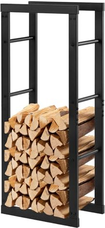 Laneetal Soporte para Leña, 40x25x100 cm, Estante para Leña de Chimenea, Leñero Interior y Exterior de Metal, Estanteria de Almacenamiento de Madera, Negro