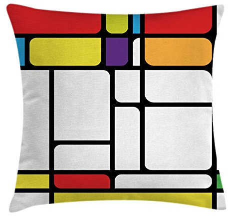 Zierkissenhülle 45X45cm Vom Bauhaus-Stil Inspirierte, Farbenfrohe, Abgeschrägte Geometrische Formen, Quadrate Zierkissen Outdoor Kissenbezüge Bedruckt Kissen-Bezug Für Büro, Sofa, Terrasse