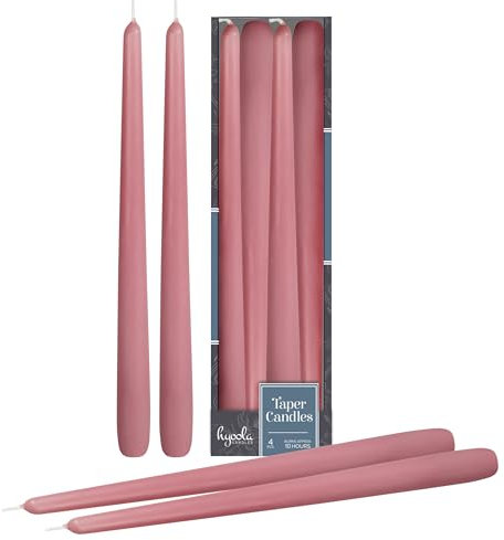 Hyoola Tall Taper Candles - 300 mm (12 Inch) Rose Pink Unscented Dripless Taper Candles - 10 Hour Burn Time - 4 Pack