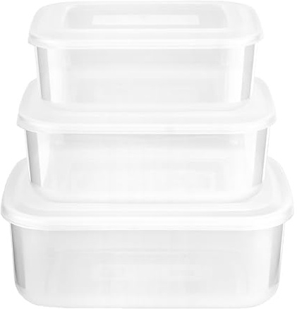 HOMESHOPA Food Storage Containers with Lid, 2, 3 & 4.5 Litre, 3 Set, 1 Pack White Plastic BPA Free Airtight Containers, Stackable Nestable Reusable Meal Prep Food Lunch Boxes