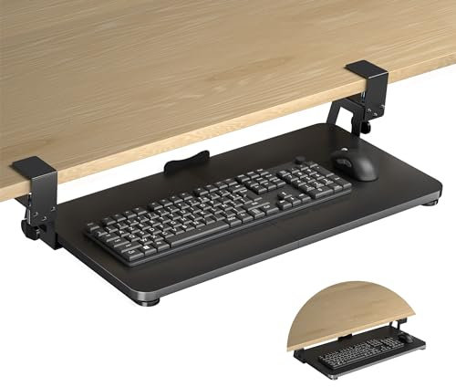 XINLEI Under Desk Keyboard Tray, Pull Out Keyboard Tray with C-Clamp, 650(762mm Including Clamps) x 300mm Computer Drawer for Typing, Slide Out Keyboard & Mount Tray Perfect for Home or Office DSF4