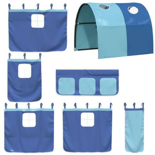 vidaXL Vorhänge, Vorhang Set für Hochbett Spielbett Kinderzimmer, Bettvorhang mit Tunnel, Spielvorhang Bettzubehör, Blau Polyester