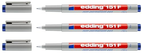 EDDING Filzstifte, nicht permanent, 151F, Blau, feine Spitze, 0,6 mm, 3 Stück