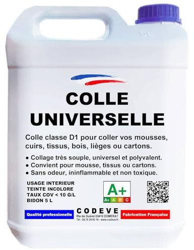 Colle Universelle - Codeve Bois - 20 L - Intérieur - Pour L'assemblage Polyvalent D'un Cuir, Tissu, Bois, Liège, Mousse Ou Carton.