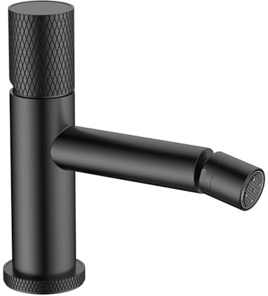 Rubinetto bidet nero opaco con leva zigrinata in acciaio inox, manopola rotante e indicatori per l’acqua, GEMINI