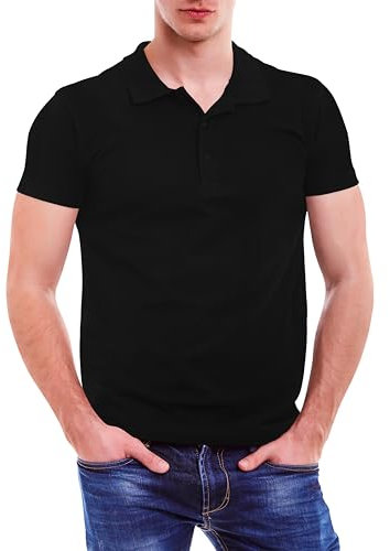 Love My Fashions Mens Polo Shirts Short Sleeves & Knitted Collar, Regular Fit, Casual Plain Cotton T-Shirt for Men Black