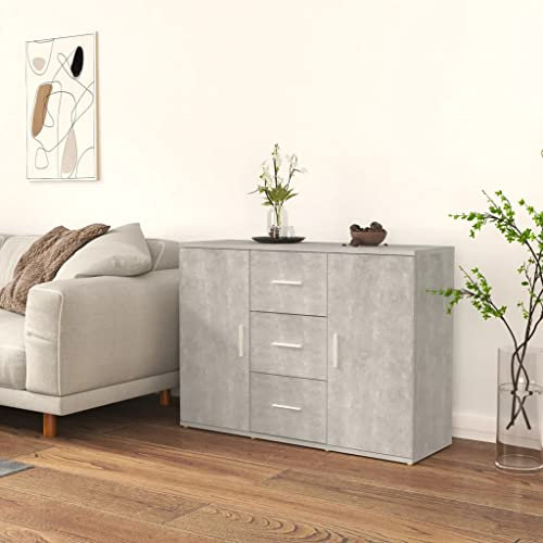 Homvdxl Sideboard – Wood Effect Storage Cabinet - Elegant Style 2 Door Storage Unit - Modern Living Room Cabinet with 3 Drawers - for Lounge & Hallway - Grey