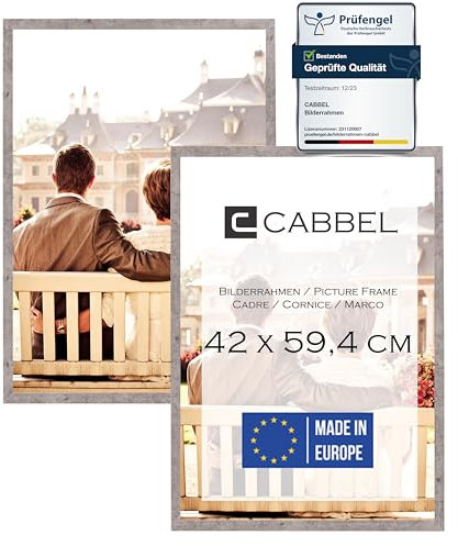 CABBEL Lot de 2 cadres photo 42x59,4 cm, Gris (Béton), cadre stable en bois MDF, verre plexi incassable, à suspendre, idéal pour photos/images/collages