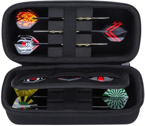 Lebakort Hart Hülle Dartpfeile Etui für 6 Stück Steeldarts oder weiche Spitze Darts,eingebaute Speicher Rohre und Taschen für Flights, Spitzen, Schäfte