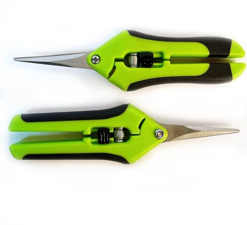 Erntescheren Set gerade gebogen Trimmschere Pflanzenschere 2x Ersatzfedern | Straight und Curved Qualitäts-Blütenscheren mit 2 Ersatzfedern für saubere Schnittkontrolle