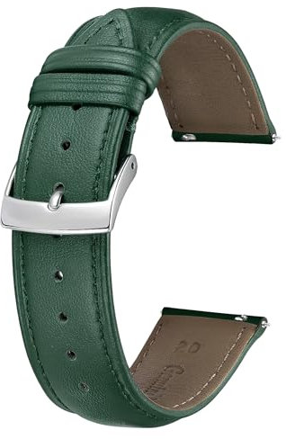 BINLUN Leder Uhrenarmband 22mm 21mm 20mm 19mm 18mm 16mm 14mm 12mm Mehrfarbige Uhrenarmbänder für Damen Herren Ersatz Schnellverschluss Lederarmband Uhren Armband(22mm,Grün)