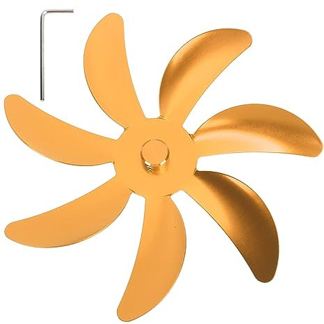 Riuulity Ofenventilator, Aluminiumlegierungsflügel, Ofenventilator, Aluminiumlegierungsflügel, 7 Flügel für Kamin, Klingenmetzger für Gartenkamin (GOLD)