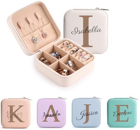 MeMeDIY Personalisierte Schmuckschatulle mit Namen/Blume Individuelles Leder Reise-Schmuckkästchen Schmuck-Organizer-Box Hochzeit Brautjungfer Geschenke für Frauen und Mütter -H2